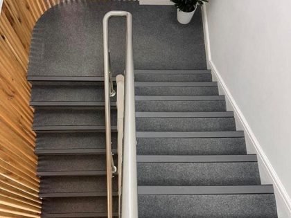 Stair carpet in office - installed by crown carpets