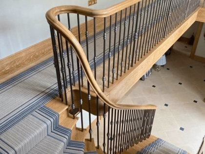 Roger Oats Stairs Carpet - grey stair carpet on landing and stairs in stately home.